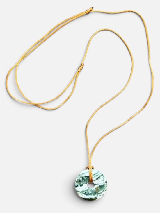 ReMixed Jewelry - Handmade Moss Agate Round Pendant Necklace | Adjustable | Boho Gemstone Jewelry